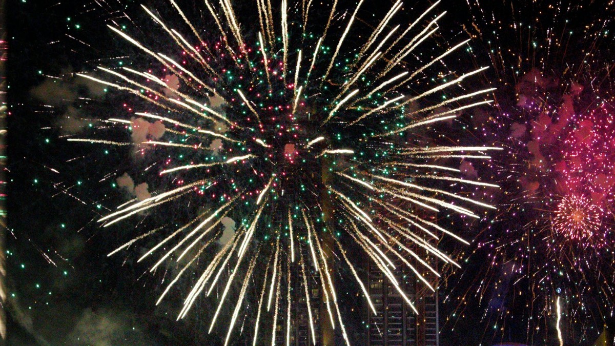 Fireworks bursting in the night sky